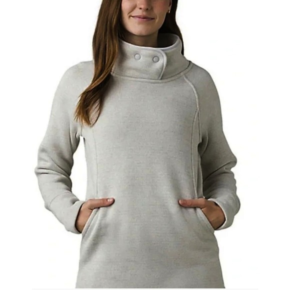 Prana Tops - Prana Sweatshirt Womens Small Gray Pullover Snap Neck Fleece Lined